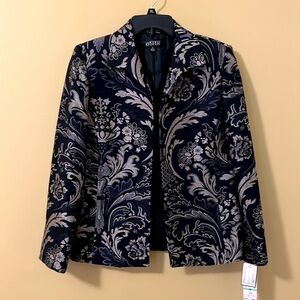 NWT Kasper Floral Embroidered Brocade Black Jacket Size 8